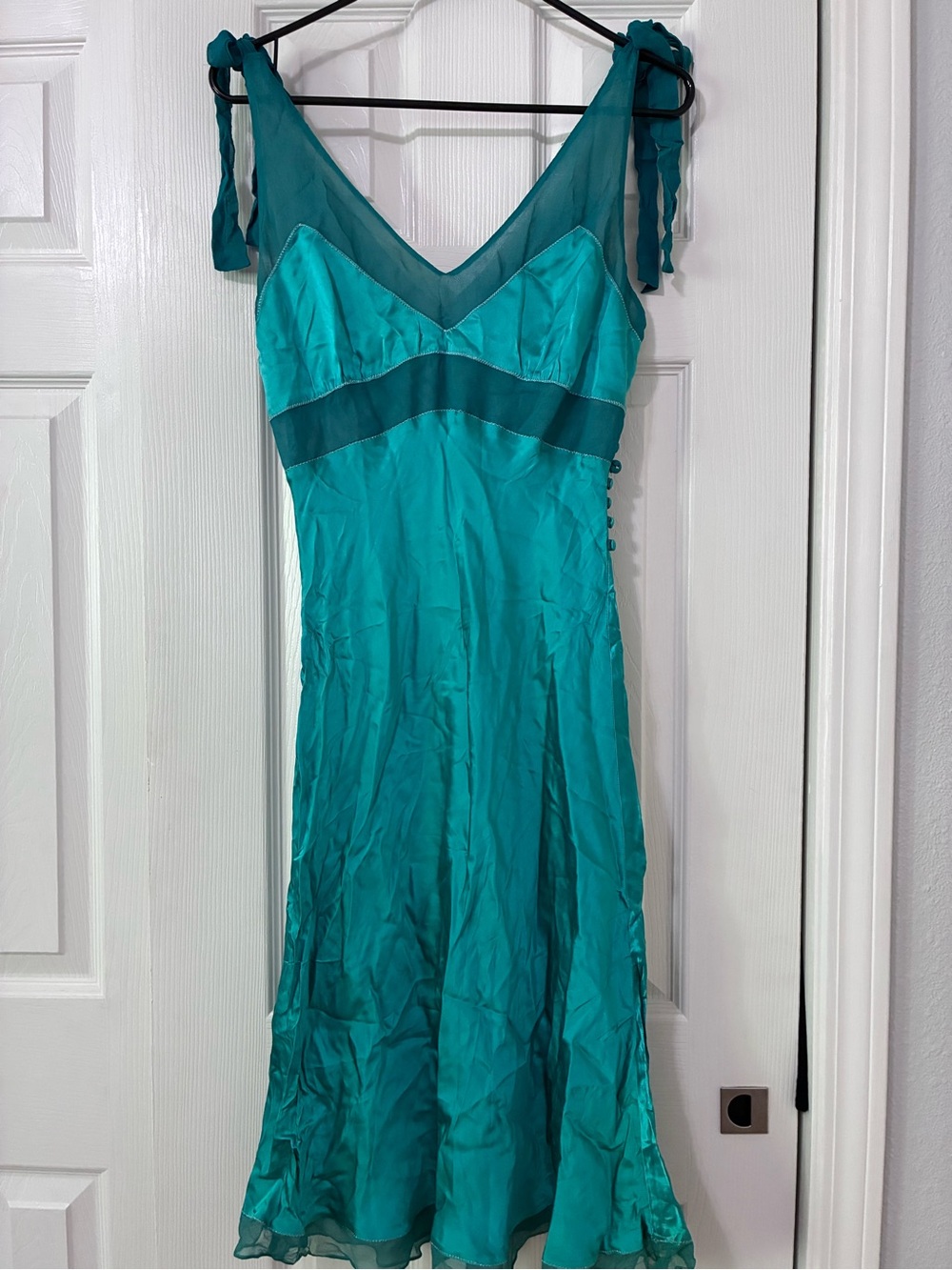 BCBG Max Azria Teal Satin Chiffon Dress | Size 6 | Y2K